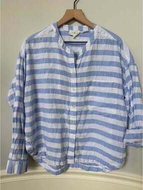 Lou & Grey Blue & White Strip Linen Top